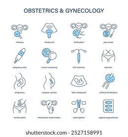 Obstetrics and gynecology vector icon set. Medical icons.