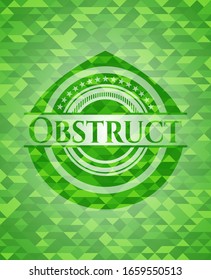 Obstruct green emblem with mosaic background. Vector Illustration. Detailed.