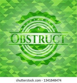 Obstruct green emblem with mosaic ecological style background
