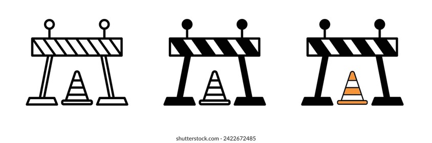 Obstruction Barrier Line Icon. Safety Blockade icon in black and white color.