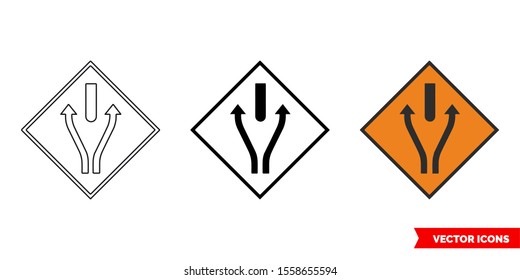Obstruction between lanes roadworks sign icon of 3 types: color, black and white, outline. Isolated vector sign symbol.
