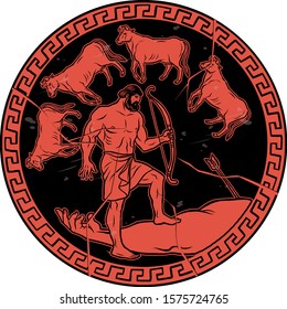 Obtain the cattle the monster Geryon  12 Labours Hercules Heracles  Myths Of Ancient Greece illustration