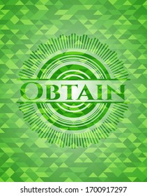 Obtain green emblem with mosaic ecological style background. Vector Illustration. Detailed.