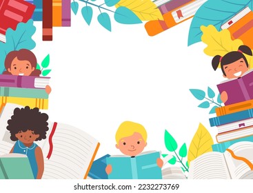 Obtain knowledge student children read teenager textbook, text place schoolbook advertising banner flat vector illustration.