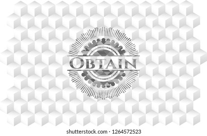 Obtain realistic grey emblem with cube white background