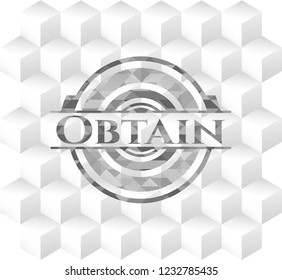 Obtain realistic grey emblem with geometric cube white background