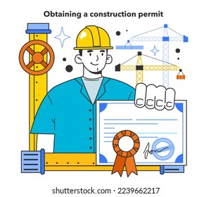 Obtaining a construction permit. Natural gas transportation pipeline system. Natural resource extraction industry. Fossil fuel and eco-friendly energy concept. Flat vector illustration