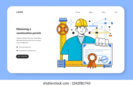 Obtaining a construction permit web banner or landing page. Natural gas transportation pipeline system. Natural resource extraction industry. Flat vector illustration