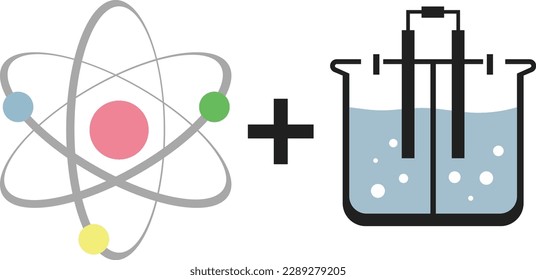 Obtaining yellow hydrogen. Atomic energy and electrolysis of water. Schematic representation of scientific illustration. Vector image.
