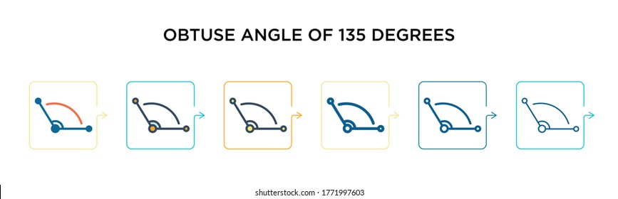 Obtuse angle of 135 degrees vector icon in 6 different modern styles. Black, two colored obtuse angle of 135 degrees icons designed in filled, outline, line and stroke style. Vector illustration can 