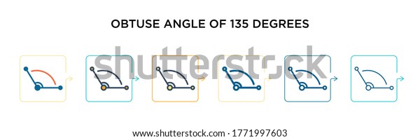 Obtuse angle of 135 degrees vector icon in 6 different\
modern styles. Black, two colored obtuse angle of 135 degrees icons\
designed in filled, outline, line and stroke style. Vector\
illustration can 