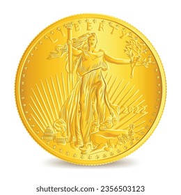 Obverse of American Liberty lady fine gold eagle coin isolated on white background in vector illustration