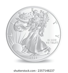 Obverse of American walking Liberty lady silver eagle coin isolated on white background in vector illustration