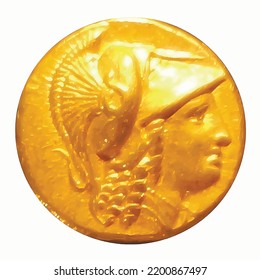 Obverse of ancient Macedonia coin gold stater minted at the times of Alexander the Great, isolated in white background. Close up view.