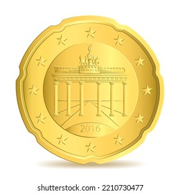 Obverse of Golden euro cent coin isolated on white background in vector illustration