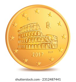 Obverse of Italian five euro cent coin(the flavius amphitheatre) isolated on white background in vector illustration