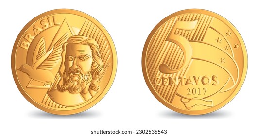 Obverse and reverse of brazil five centavos coin isolated on white background in vector illustration