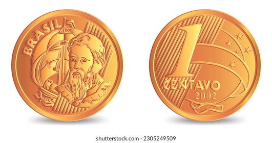 Moneda de un centavo de brasil aislada sobre fondo blanco en ilustración vectorial