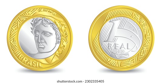 Obverse and reverse of brazil one real coin isolated on white background in vector illustration svg