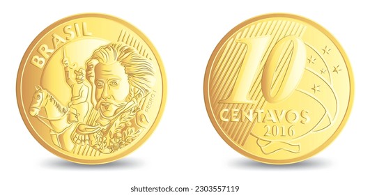 Obverse and reverse of brazil ten centavos coin isolated on white background in vector illustration