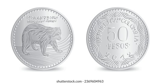 Obverse and reverse of colombia fifty pesos coin isolated on white background in vector illustration