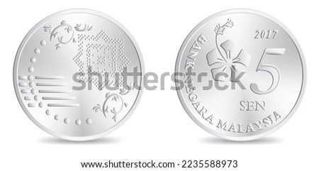 Obverse and Reverse of malaysian five sen coin isolated on white background in vector illustration