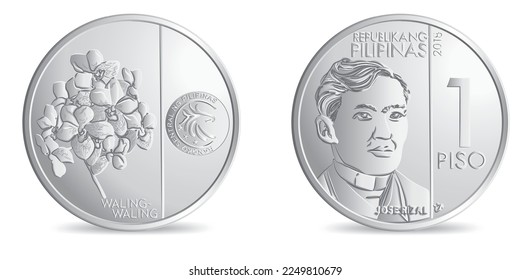 Obverse and reverse of philippines one piso coin isolated on white background in vector illustration