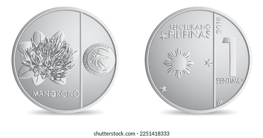 Obverse and reverse of philippines one sentimo coin isolated on white background in vector illustration
