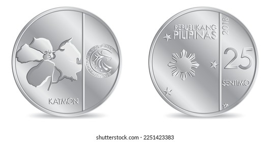 Obverse and reverse of philippines twenty five sentimo coin isolated on white background in vector illustration