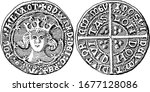 The obverse and reverse sides of a silver groat during the reign of Edward III, It shows medieval coin of ancient money in it, vintage line drawing or engraving 