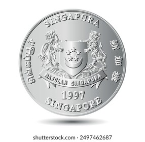 Obverse of silver Singapore cent coin. Translation: "Singapore". Vector.