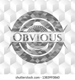 Obvious grey badge with geometric cube white background