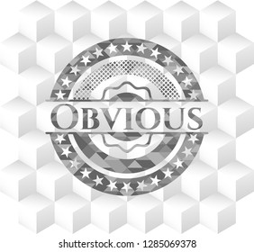 Obvious grey emblem. Retro with geometric cube white background