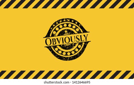 Obviously black grunge emblem inside yellow warning sign. Vector Illustration. Detailed.