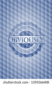 Obviously blue badge with geometric background.