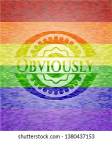 Obviously emblem on mosaic background with the colors of the LGBT flag