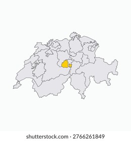 Obwalden Canton Map Highlighted in Switzerland Map