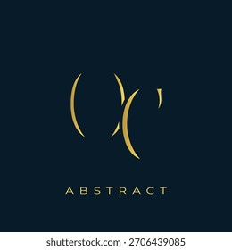 OC Abstractas diseño de logotipo dorado. Abstractas composición de símbolos de oro sobre un fondo azul marino oscuro