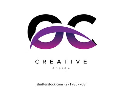 OC kreatives und modernes Buchstabenlogo Design mit kreativem lila Welle abstraktes letzteres Logo Konzept.