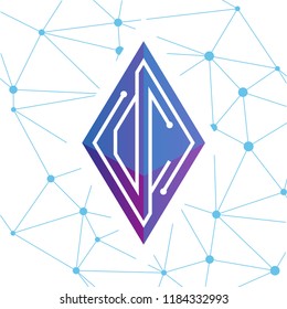 OC Initial letter block chain logo icon vector template. Looping mono line circuit letter on rhombus cube logo