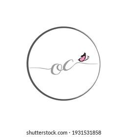 OC initial letter handwriting logo design with butterfly