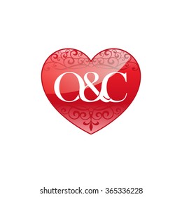 O&C initial letter logo with ornament heart shape