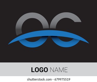 OC initial logo company name colored grey and blue swoosh design