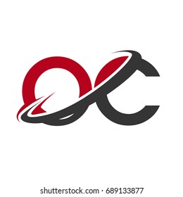 OC initial logo company name colored red and black swoosh design, isolated on white background. vector logo for business and company identity.