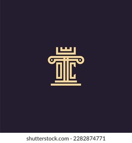 logotipo de monograma inicial OC para la firma de abogados con diseño de imagen de la corona del pilar