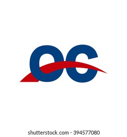 OC initial overlapping swoosh letter logo blue red