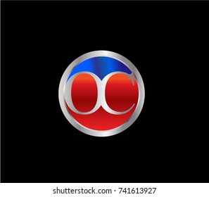 OC Letter logo Design in a circle. Blue Red and silver colored
