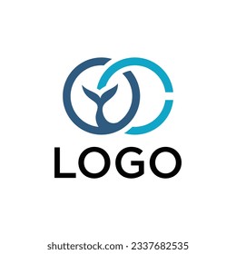 OC letter logo with fish tail graphic and modern abstract design concept