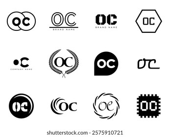 OC logo company template. Letter o and c logotype. Set different classic serif lettering and modern bold text with design elements. Initial font typography. Collection trendy business identity.