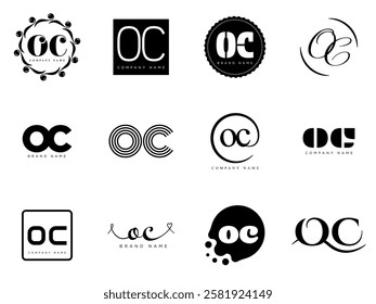 OC logo company template. Letter o and c logotype. Set different classic serif lettering and modern bold text with design elements. Initial font typography. Collection trendy business identity.